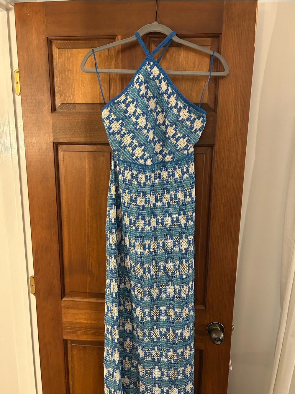 Zara Blue and White Halter Maxi Dress